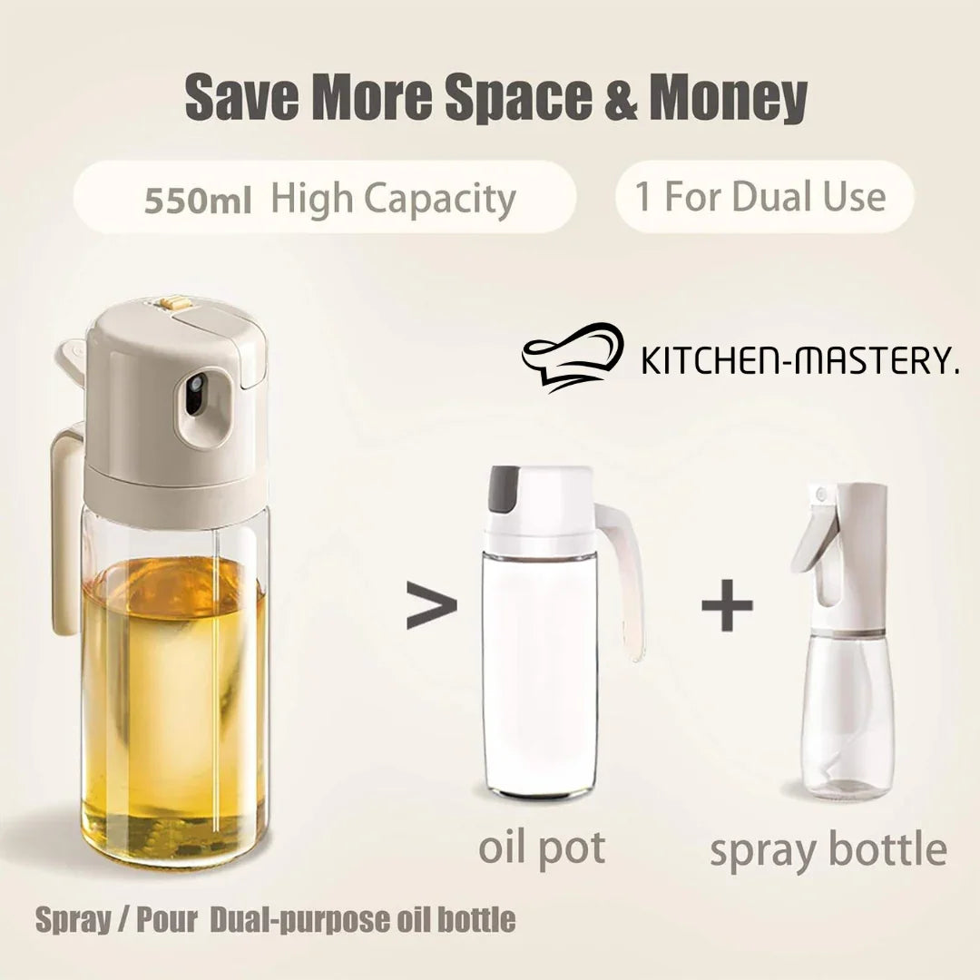 2 in 1 Oil Sprayer & Dispenser Bottle – Olive Oil & Vinegar Mister for Cooking, BBQ, Baking & Air Fryer Use - Kitchen-Mastery