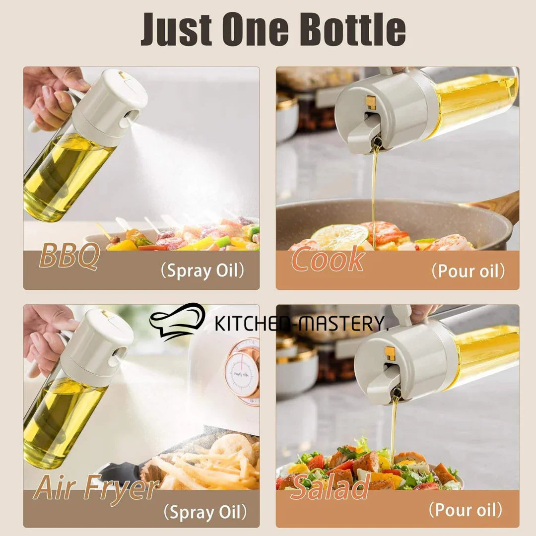 2 in 1 Oil Sprayer & Dispenser Bottle – Olive Oil & Vinegar Mister for Cooking, BBQ, Baking & Air Fryer Use - Kitchen-Mastery