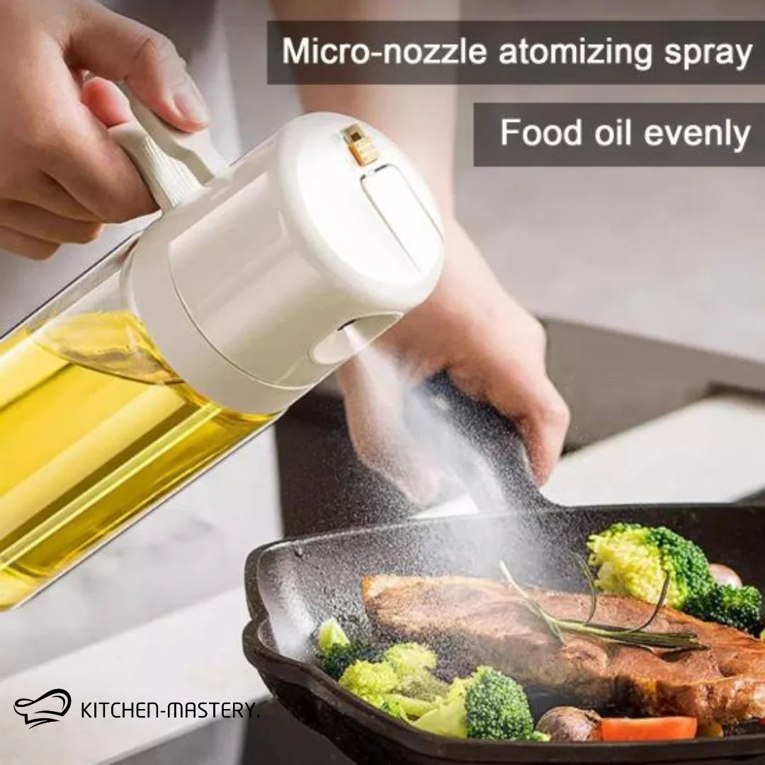 2 in 1 Oil Sprayer & Dispenser Bottle – Olive Oil & Vinegar Mister for Cooking, BBQ, Baking & Air Fryer Use - Kitchen-Mastery