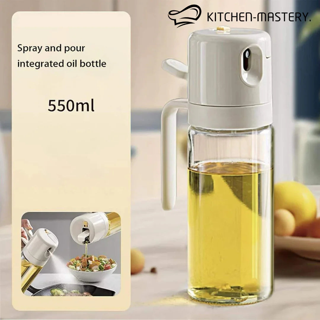 2 in 1 Oil Sprayer & Dispenser Bottle – Olive Oil & Vinegar Mister for Cooking, BBQ, Baking & Air Fryer Use - Kitchen-Mastery